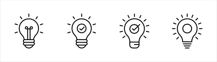 black bulb with checkmark like quick tip icon set, flat stroke linear simple trend modern efficiency