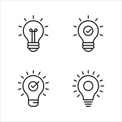 Wall Mural - black bulb with checkmark like quick tip icon set, flat stroke linear simple trend modern efficiency logotype design element isolated on white background.