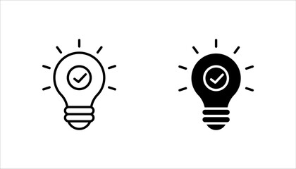 Wall Mural - black bulb with checkmark like quick tip icon set, flat stroke linear simple trend modern efficiency logotype design element isolated on white background.