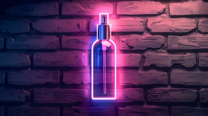 Wall Mural - Cosmetic bottle neon icon on brick wall background