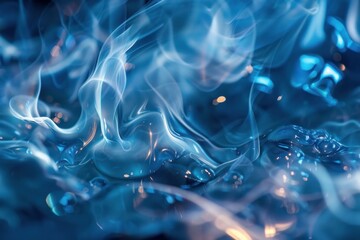 Poster - Abstract background of blue smoke forming wavy shapes and swirls, with a sense of movement and fluidity