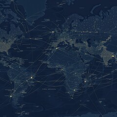 Poster - A simple yet symbolic world map background with highlighted travel routes, perfect for travel agencies or global booking services. Generative AI