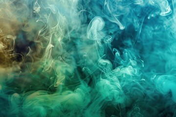 Poster - Green and blue smoke creating artistic textured background with abstract shapes