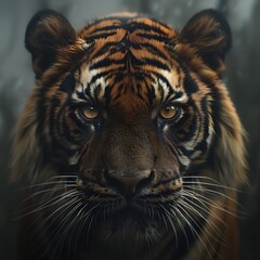 Angry tiger,Sumatran tiger (Panthera tigris sumatrae) beautiful animal and his portrait. 