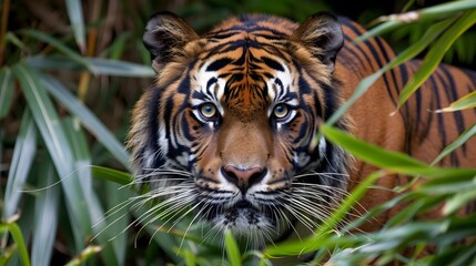 Angry tiger,Sumatran tiger (Panthera tigris sumatrae) beautiful animal and his portrait. 