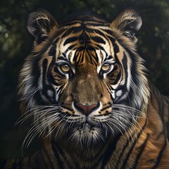 Wall Mural - Angry tiger,Sumatran tiger (Panthera tigris sumatrae) beautiful animal and his portrait. 