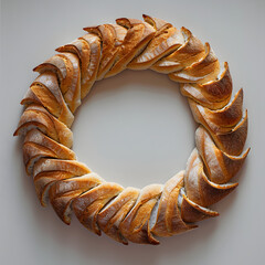 Wall Mural - A tireshaped wreath of bread rests on a white surface