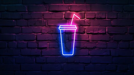 Wall Mural - Glowing neon line Paper glass icon isolated on brick wall background