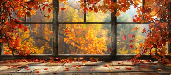 Wall Mural - Autumn window ledge backdrop with empty space for your embellishments.