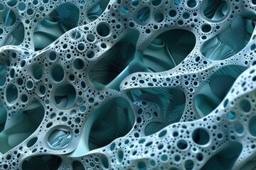 Abstract 3D Render of an Organic Structure, Cellular or Biological Background in Blue Tones