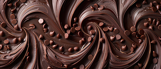 Texture of Melted Chocolate. Chocolate with Chocochips, Closeup Chocolate. Chocolate Background. Chocolate Day Concept with Copy Space