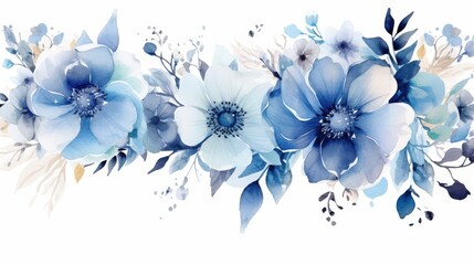 Wall Mural - Watercolor Bouquet of Blue Flowers