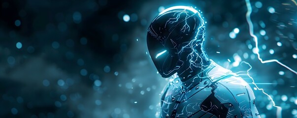 Poster - Futuristic Suit with Visible Electric Current Glowing in the Dark Electrical Concept