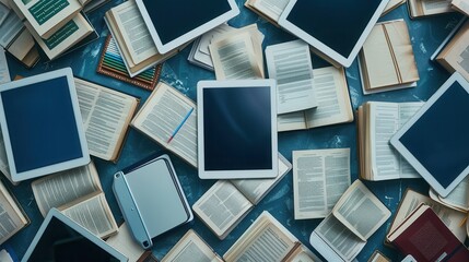 Leinwandbilder - Close-up of tablets and e-readers displaying educational materials, showcasing the modern tools for digital learning in online schools and e-book publishers. Generative AI