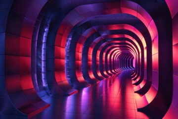 Wall Mural - Neon Tunnel Abstract Background. Futuristic, Colorful, and Geometric Design