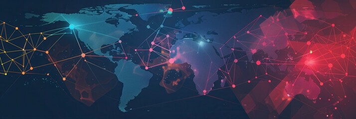 Poster - Minimalist world map with highlighted routes, symbolizing global travel and connectivity. Perfect for travel agencies and booking services. Generative AI