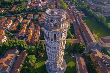 Leaning Tower of Pisa in Italy, Aerial view