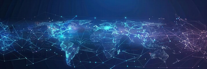 Poster - A simple, modern design of a world map with highlighted routes, ideal for travel agencies and global booking services. Generative AI