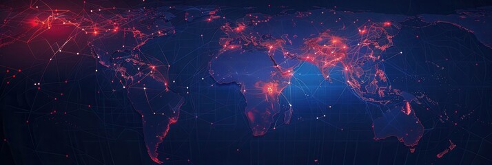 Poster - A simple and symbolic minimalist background featuring a world map with highlighted routes in red, ideal for travel agencies and global booking services. Generative AI