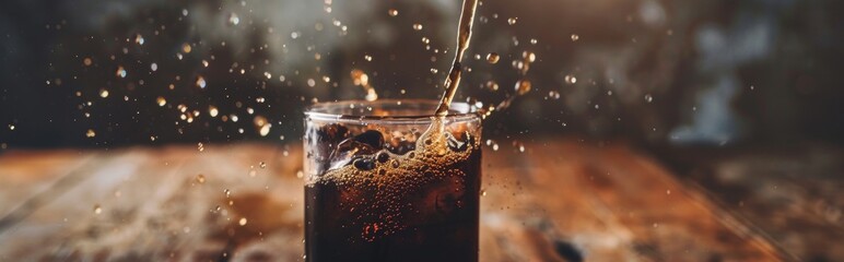 Pouring Cola into Glass with Ice