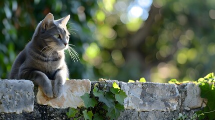 Wall Mural - Gray cat sitting. 