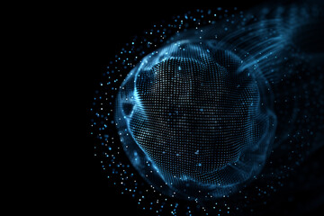 Wall Mural - looped distortion waves on abstract sphere of particles. digital data splash of spherical point arra
