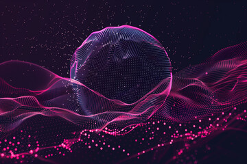 Wall Mural - looped distortion waves on abstract sphere of particles. digital data splash of spherical point arra