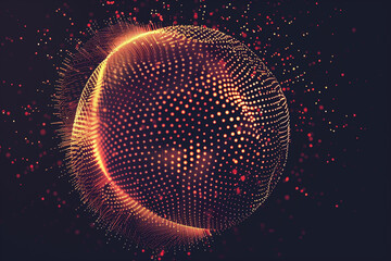 Wall Mural - looped distortion waves on abstract sphere of particles. digital data splash of spherical point arra