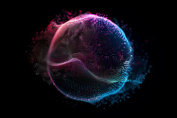 Wall Mural - looped distortion waves on abstract sphere of particles. digital data splash of spherical point arra