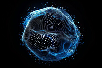 Wall Mural - looped distortion waves on abstract sphere of particles. digital data splash of spherical point arra