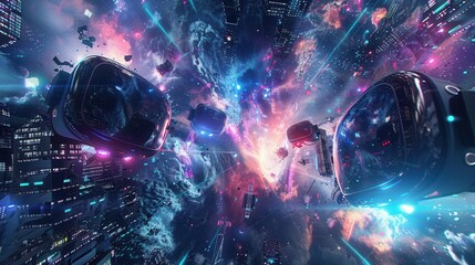 Poster - VR headsets and AR glasses immerse users in a fantastical, digital world full of wonder. Generative AI