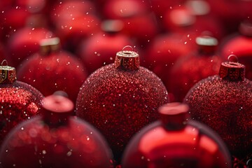 Wall Mural - A backdrop adorned with festive red Christmas ornaments.






