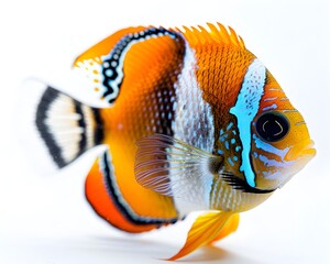 Poster - Stunning Butterflyfish with Vibrant Patterns and Graceful Fins on White Background