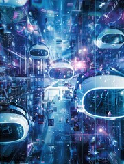 Poster - VR headsets and AR glasses are immersed in a digital world, showcasing the power of immersive technology. Generative AI