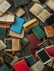 Leinwandbilder - An image featuring a collection of digital tablets and e-readers displaying educational materials and e-textbooks, representing modern learning and online education. Generative AI
