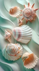 Wall Mural - Enchanting Seashell Tapestry:A Soothing Coastal Realm of Spiraling Patterns and Pastel Hues