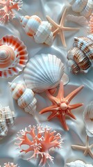 Wall Mural - Enchanting Seashell Pattern in Soothing Coastal Tones,Elegant for Premium Branding