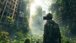 © Thares2020 - A lone survivor explores a post apocalyptic world through immersive virtual reality with crumbling skyscrapers and overgrown vegetation