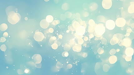 Poster - Abstract blue background with white bokeh lights, with copy space text for elegant, soft, and dreamy