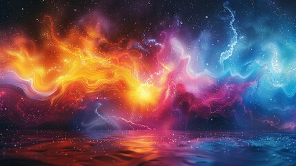 Wall Mural - abstract cosmic landscape with bright colors and stars