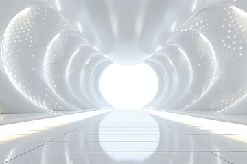 Wall Mural - Futuristic white empty tunnel interior. Modern technology design concept.