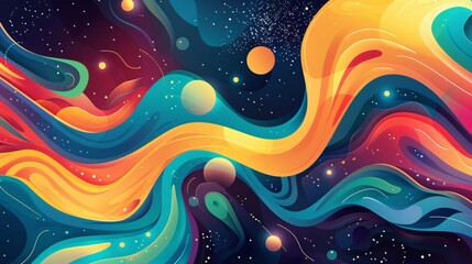 Wall Mural - abstract space landscape with vibrant colors and wavy lines