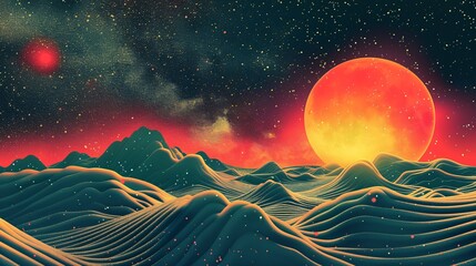 Wall Mural - abstract landscape under a cosmic sky