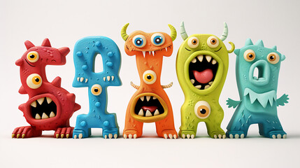 Wall Mural - Decorative letters of the alphabet with fun and friendly monster faces, isolated on white