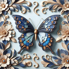 Wall Mural - Gorgeous wallpaper with 3D relief of butterflies. wallpaper murals. artwork for walls. AI-generated visual aid