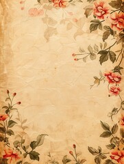 Canvas Print - A vintage floral wallpaper background with delicate pink flowers and green leaves, ideal for creating a nostalgic and elegant ambiance in antique shops or retro-style cafes. Generative AI