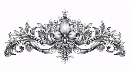 Wall Mural - Hand-drawn medieval-style crown with floral swirls, isolated on white background