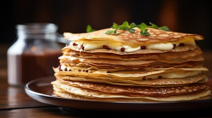 Wall Mural - stack of pancakes with syrup HD 8K wallpaper Stock Photographic image