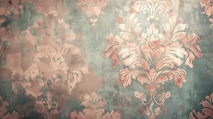 Fototapete - A vintage floral wallpaper pattern with a faded, antique aesthetic. Perfect for creating a nostalgic and elegant atmosphere in antique shops and retro-style cafes. Generative AI