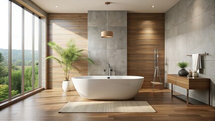 Sticker - Modern bathroom with a sleek freestanding tub , luxury, interior design, bathtub, contemporary, elegant, relaxation